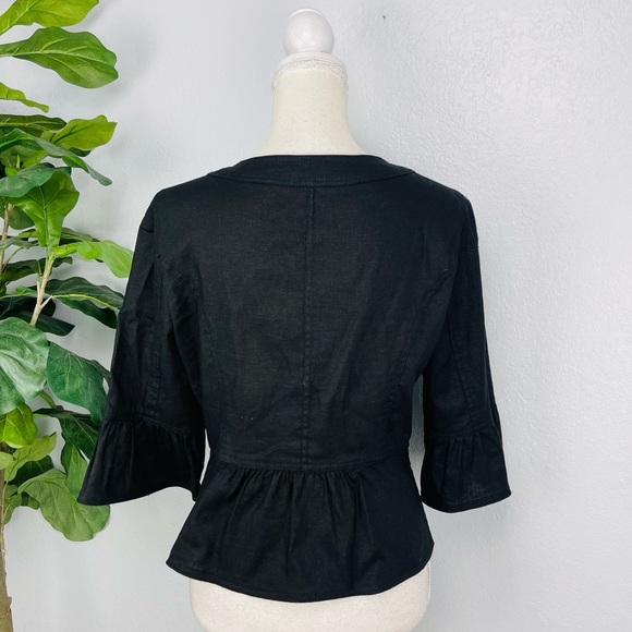 SANDRO Sportswear Black Linen Blend Peplum Button Down Jacket Blazer - Picture 4 of 6